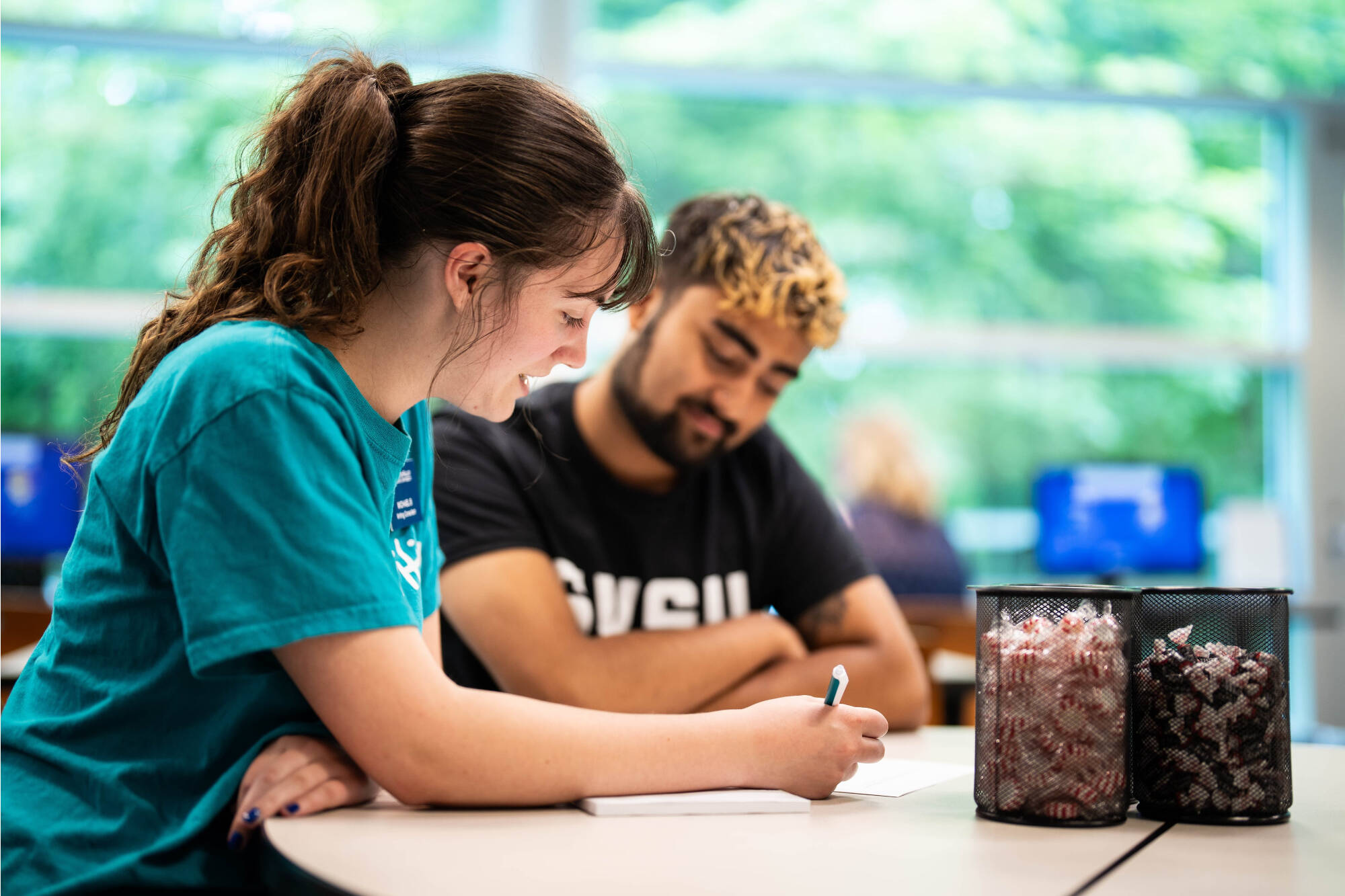 A consultant and a student working together at a table